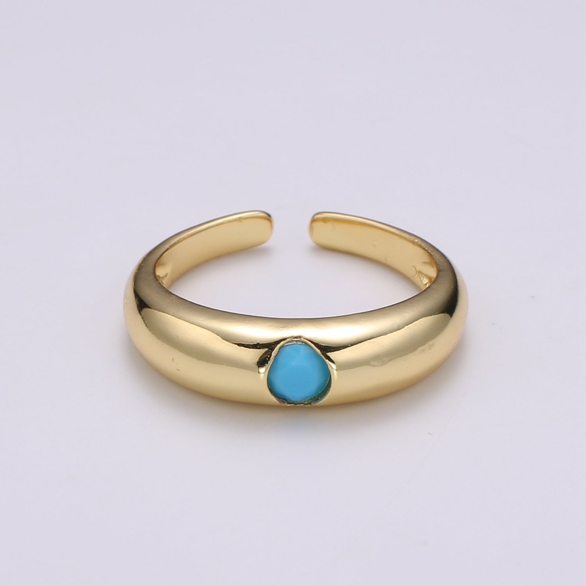 1pc Solitaire Blue, Clear, Red, Green & Teal CZ 24K Gold Ring, Cubic Adjustable Gold Band Ring, Simple Ring, Cubic Zirconia R450