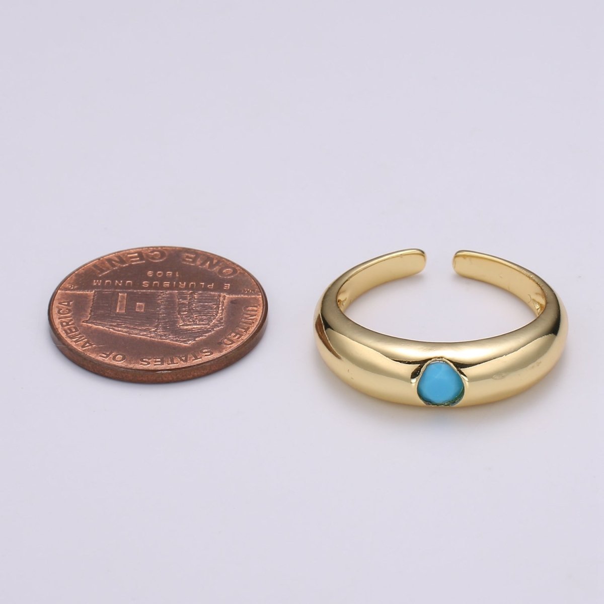1pc Solitaire Blue, Clear, Red, Green & Teal CZ 24K Gold Ring, Cubic Adjustable Gold Band Ring, Simple Ring, Cubic Zirconia R450