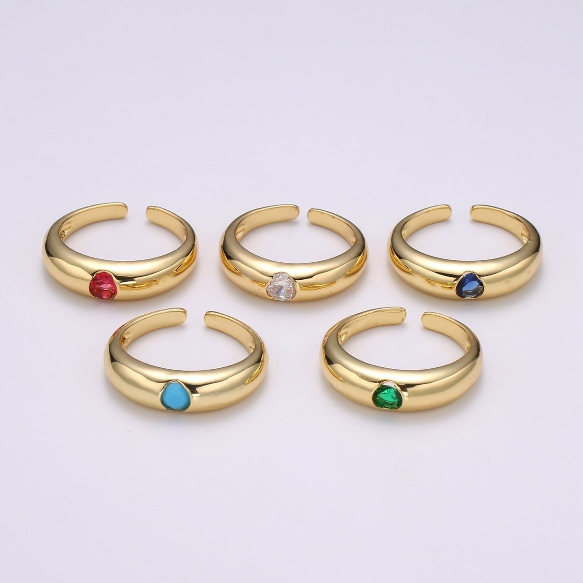 1pc Solitaire Blue, Clear, Red, Green & Teal CZ 24K Gold Ring, Cubic Adjustable Gold Band Ring, Simple Ring, Cubic Zirconia R450