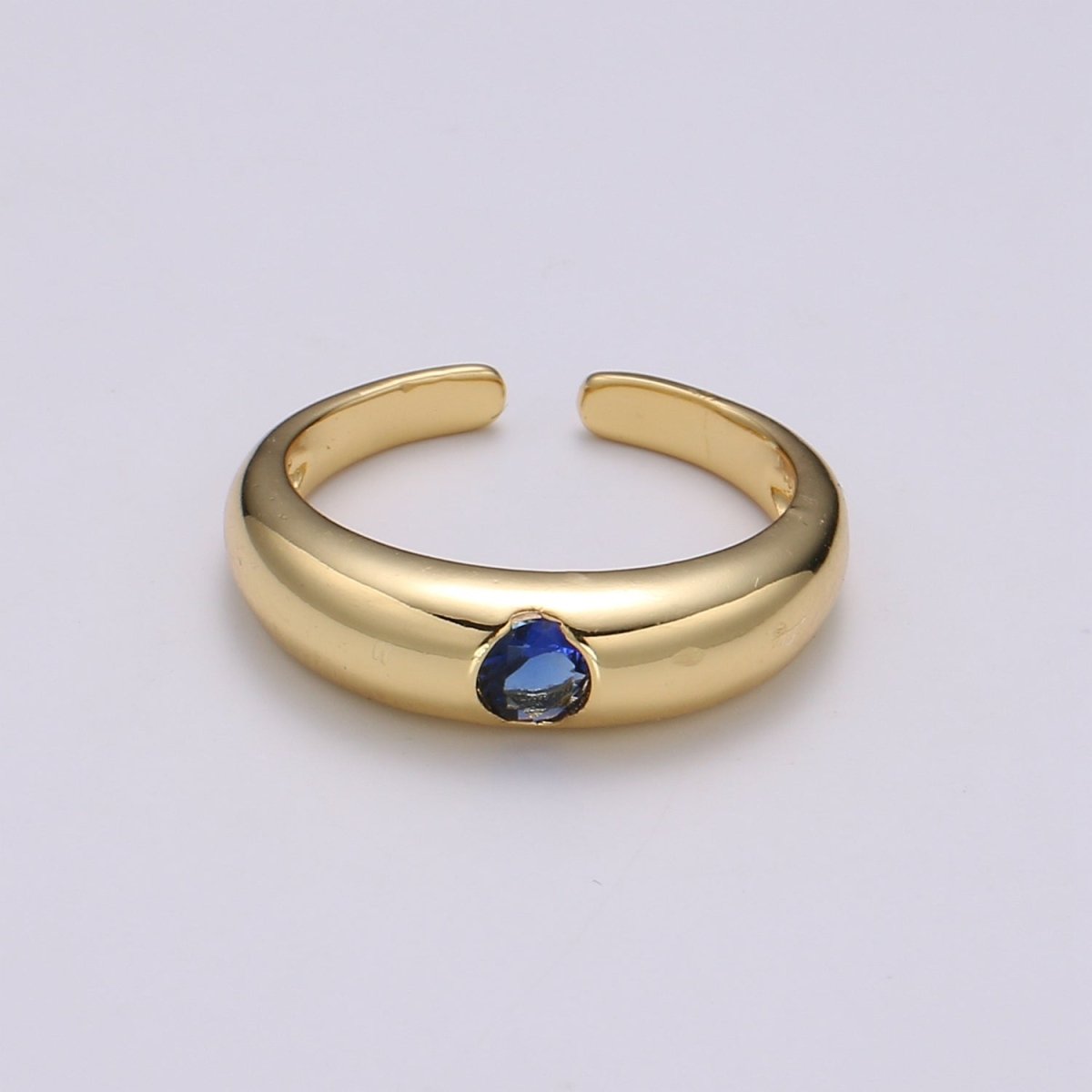 1pc Solitaire Blue, Clear, Red, Green & Teal CZ 24K Gold Ring, Cubic Adjustable Gold Band Ring, Simple Ring, Cubic Zirconia R450