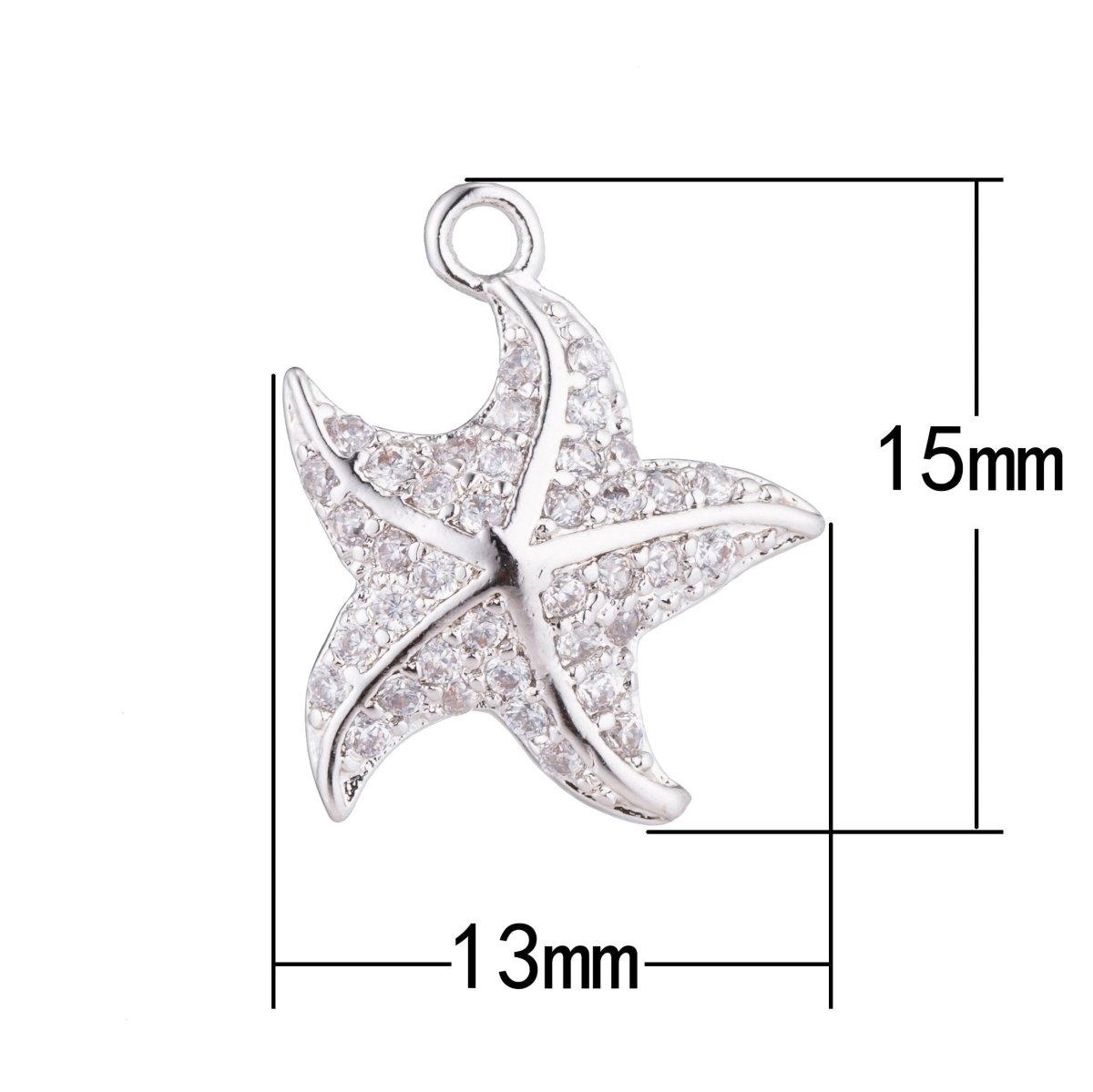 1pc White Gold Filled Dancing with the Star, Starfish, Animal, Cubic Zirconia Bracelet Charm, Necklace Pendant, Findings for Jewelry MakingC-207