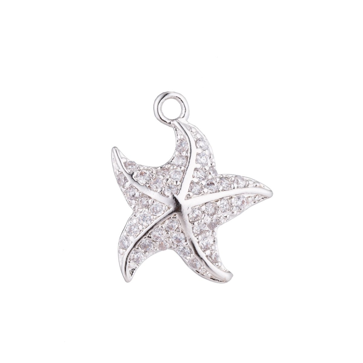 1pc White Gold Filled Dancing with the Star, Starfish, Animal, Cubic Zirconia Bracelet Charm, Necklace Pendant, Findings for Jewelry MakingC-207