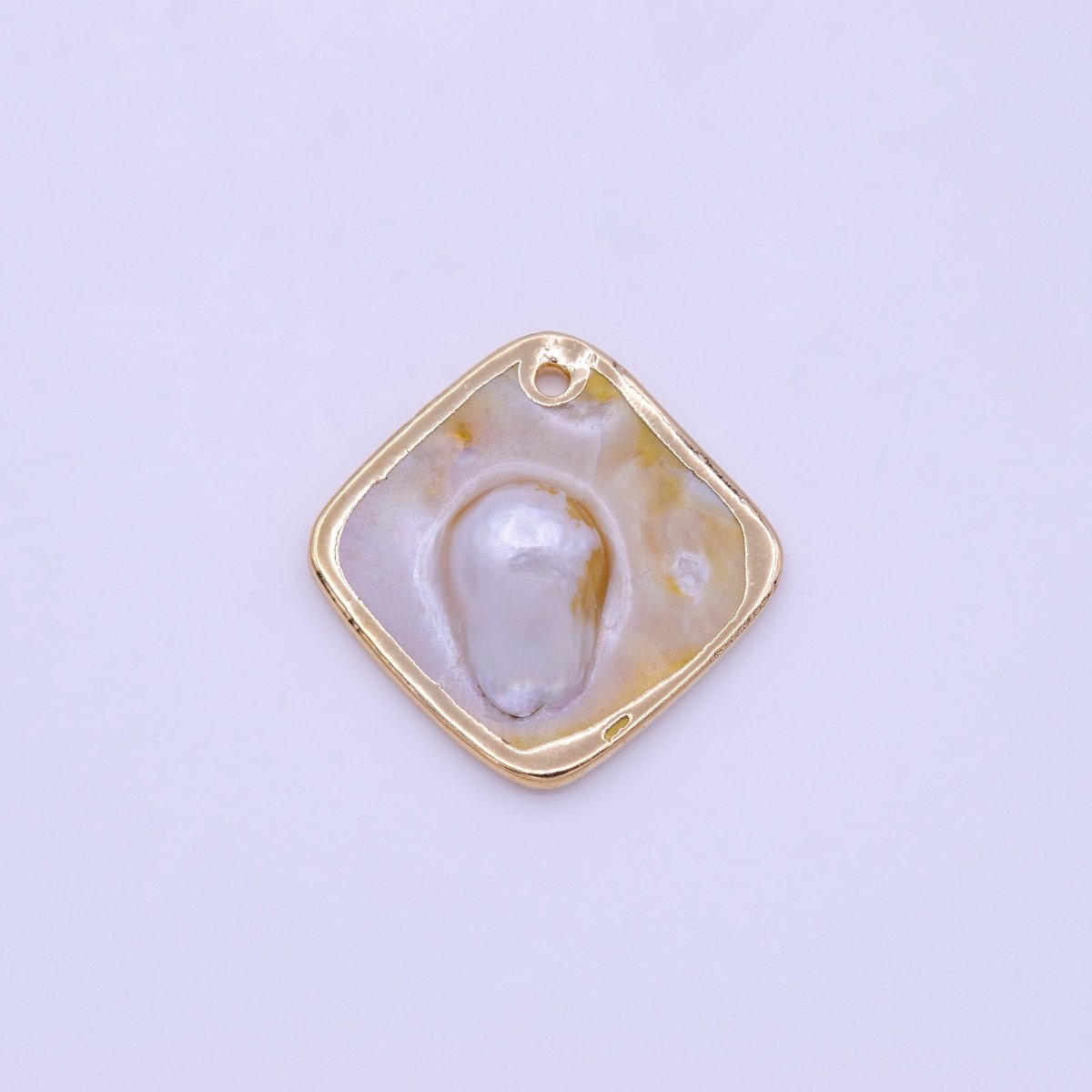 1pc Wholesale Natural Mother of Pearl Charm Abstract Rhombus Shape Aprox 23.7mm, Gold / Silver Frame Charm P-1841 P-1842