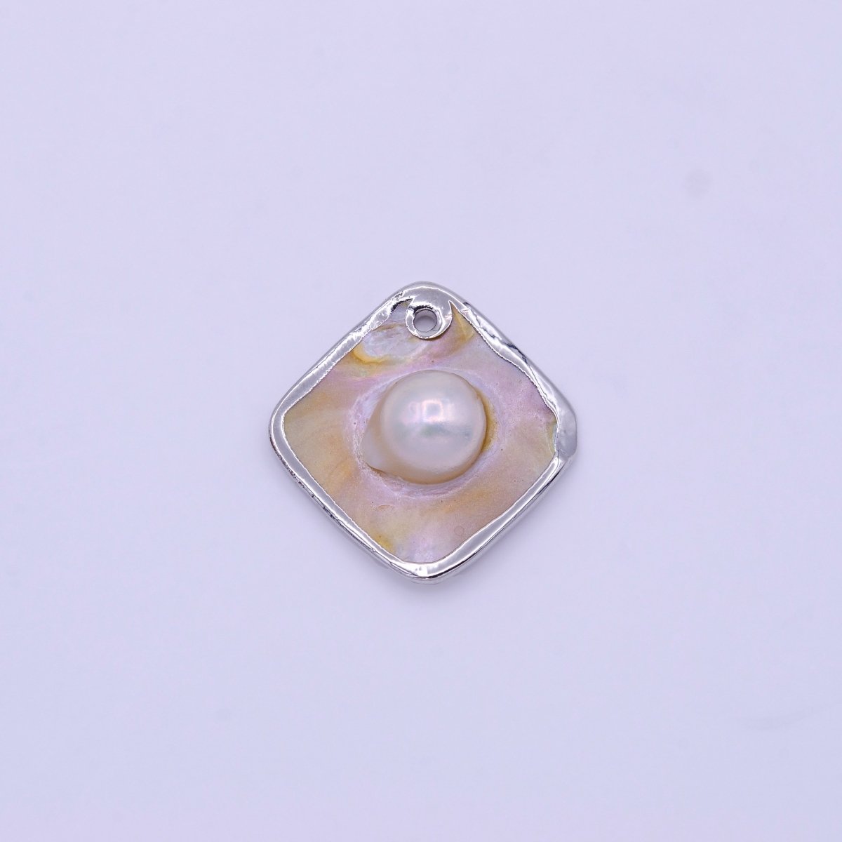 1pc Wholesale Natural Mother of Pearl Charm Abstract Rhombus Shape Aprox 23.7mm, Gold / Silver Frame Charm P-1841 P-1842