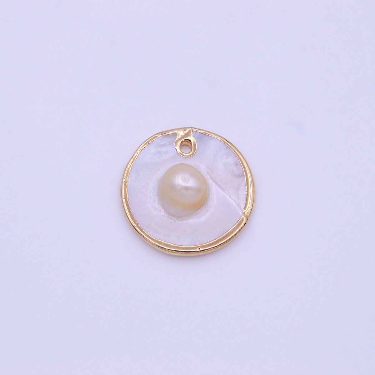 1pc Wholesale Natural Mother of Pearl Charm, Random Round Shape Approx 19.5mm, Gold / Silver Frame Charm P-1837 P-1838