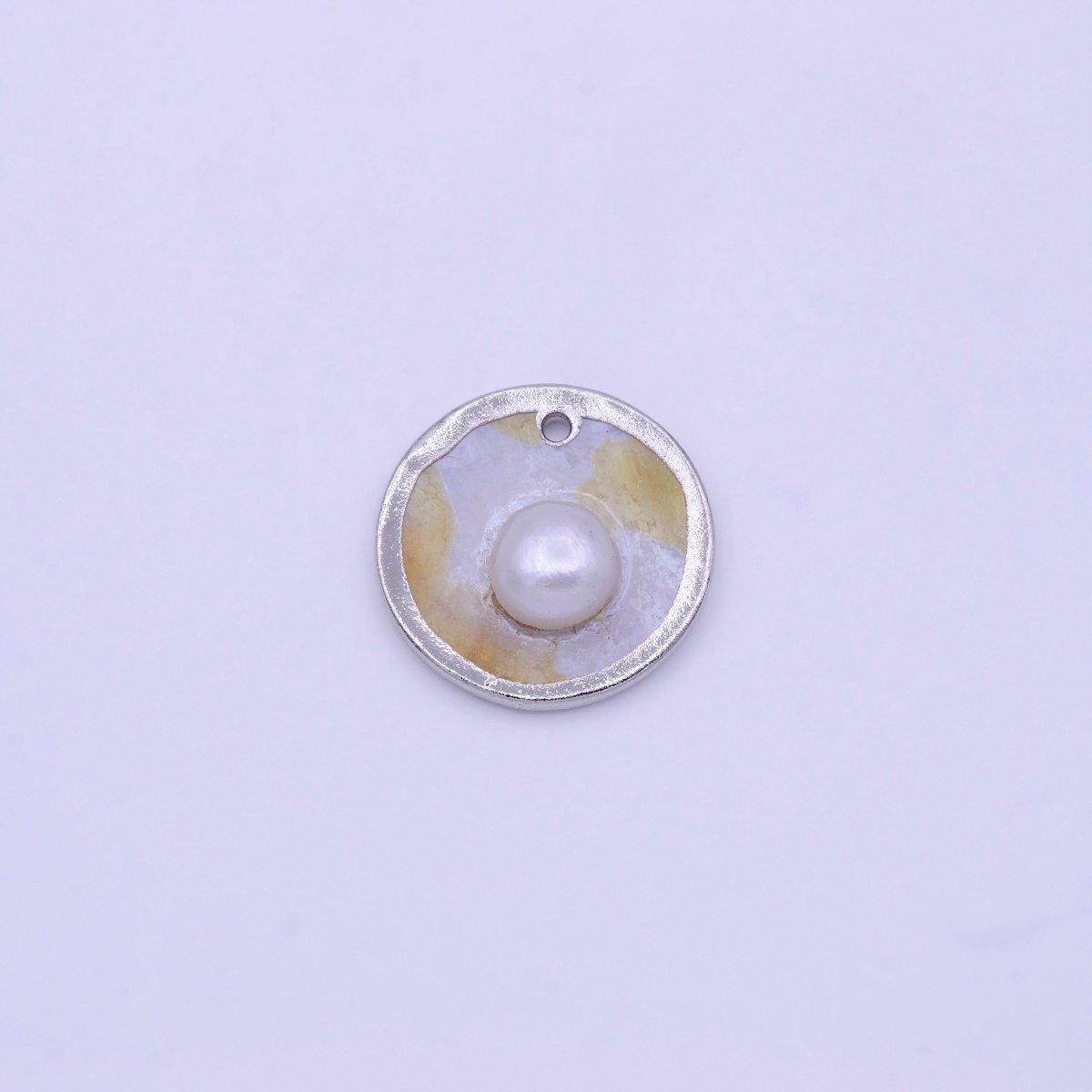 1pc Wholesale Natural Mother of Pearl Charm, Random Round Shape Approx 19.5mm, Gold / Silver Frame Charm P-1837 P-1838