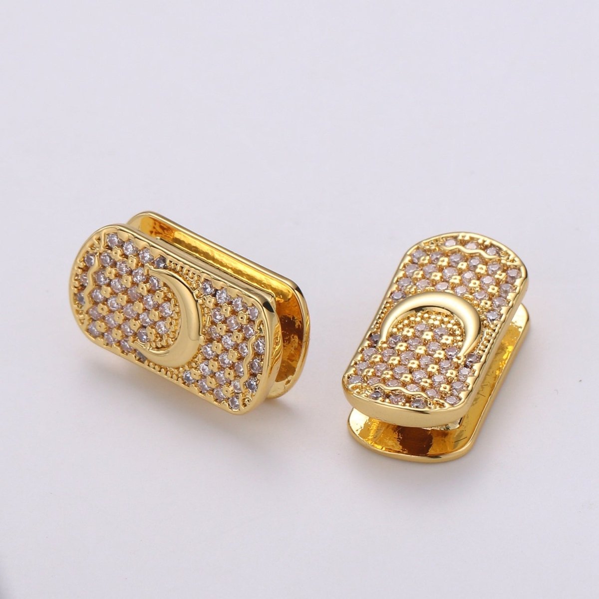 1x 14k Gold Filled Moon Spacer Bead for Bracelet Connector Cubic Zirconia Beads Flat Rectangle Shape Micro pave Spacer Beads - DLUXCA
