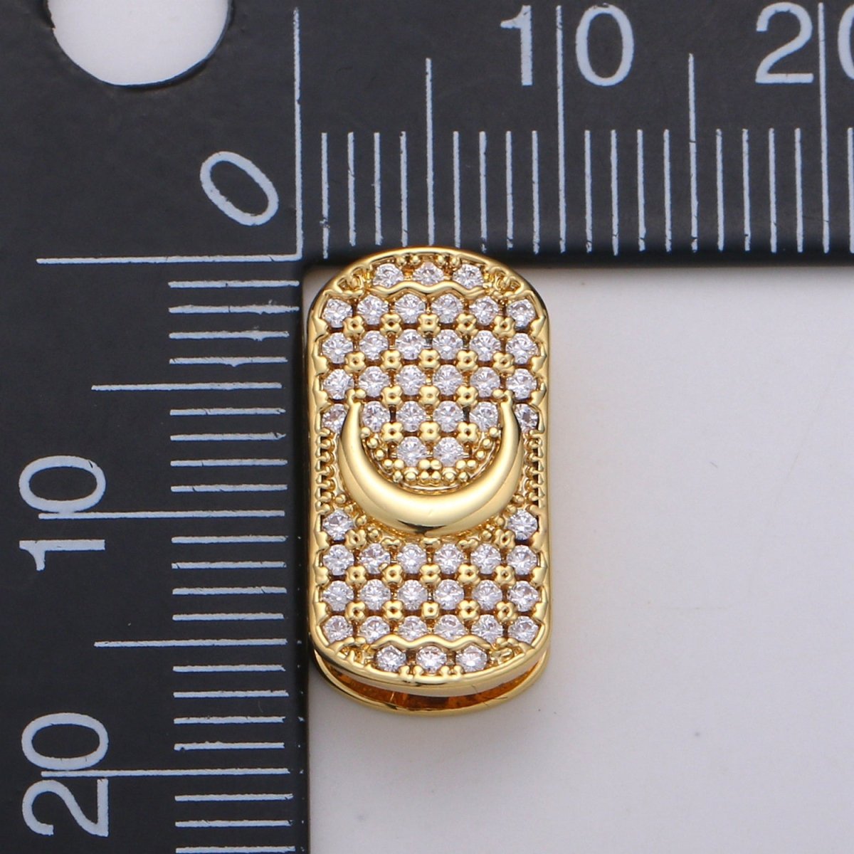 1x 14k Gold Filled Moon Spacer Bead for Bracelet Connector Cubic Zirconia Beads Flat Rectangle Shape Micro pave Spacer Beads - DLUXCA