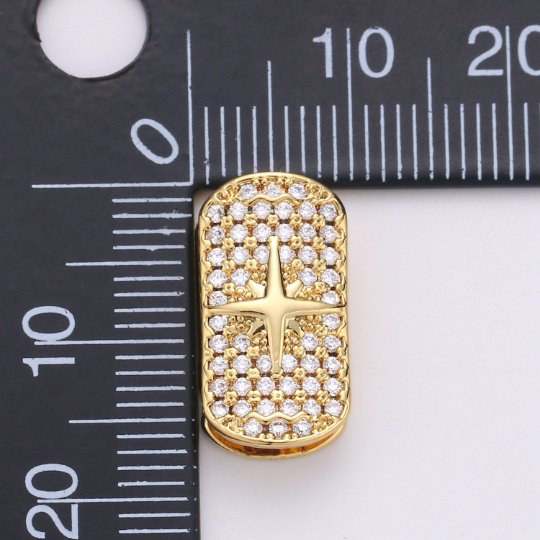 1x 14k Gold Filled Star Spacer Bead for Bracelet Connector Cubic Zirconia Beads Flat Rectangle Shape Micro pave Spacer Beads, BDGF-411 - DLUXCA