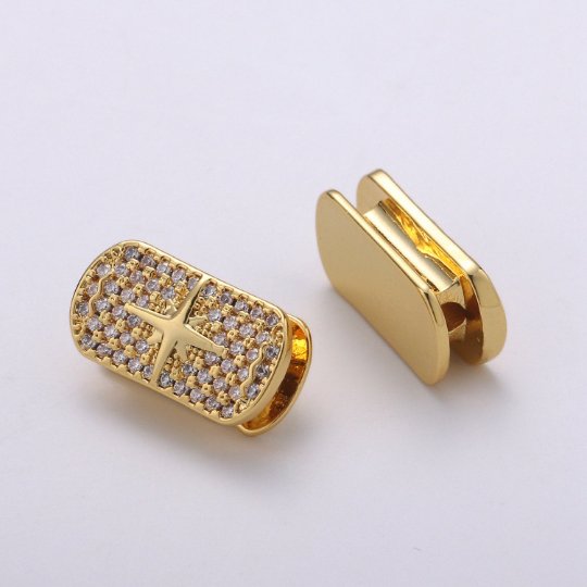 1x 14k Gold Filled Star Spacer Bead for Bracelet Connector Cubic Zirconia Beads Flat Rectangle Shape Micro pave Spacer Beads, BDGF-411 - DLUXCA