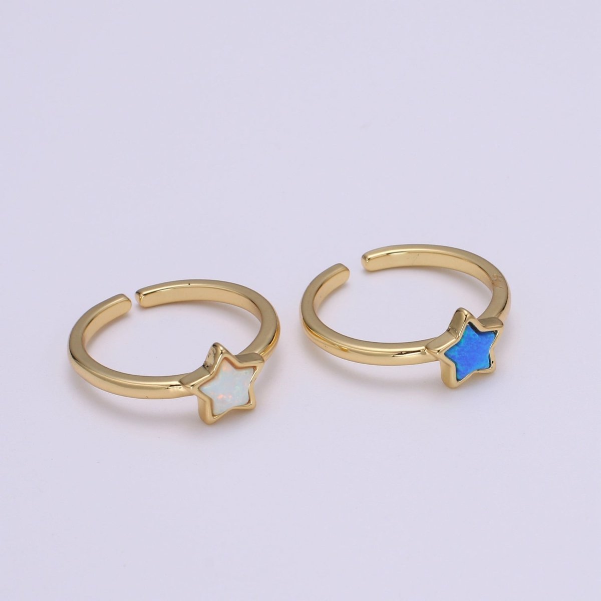 1x 24K Gold Opal Ring Star Blue Opal Ring, Solitaire White Opal Open Ring Gold Adjustable Ring for Stackable Jewelry O-279 O-280