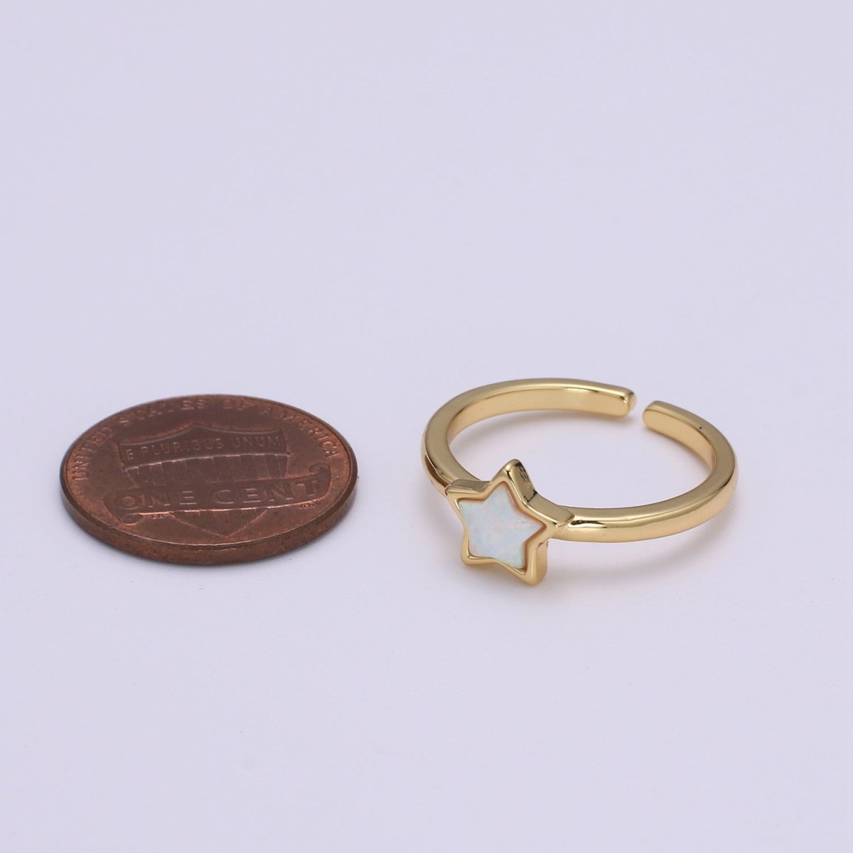 1x 24K Gold Opal Ring Star Blue Opal Ring, Solitaire White Opal Open Ring Gold Adjustable Ring for Stackable Jewelry O-279 O-280