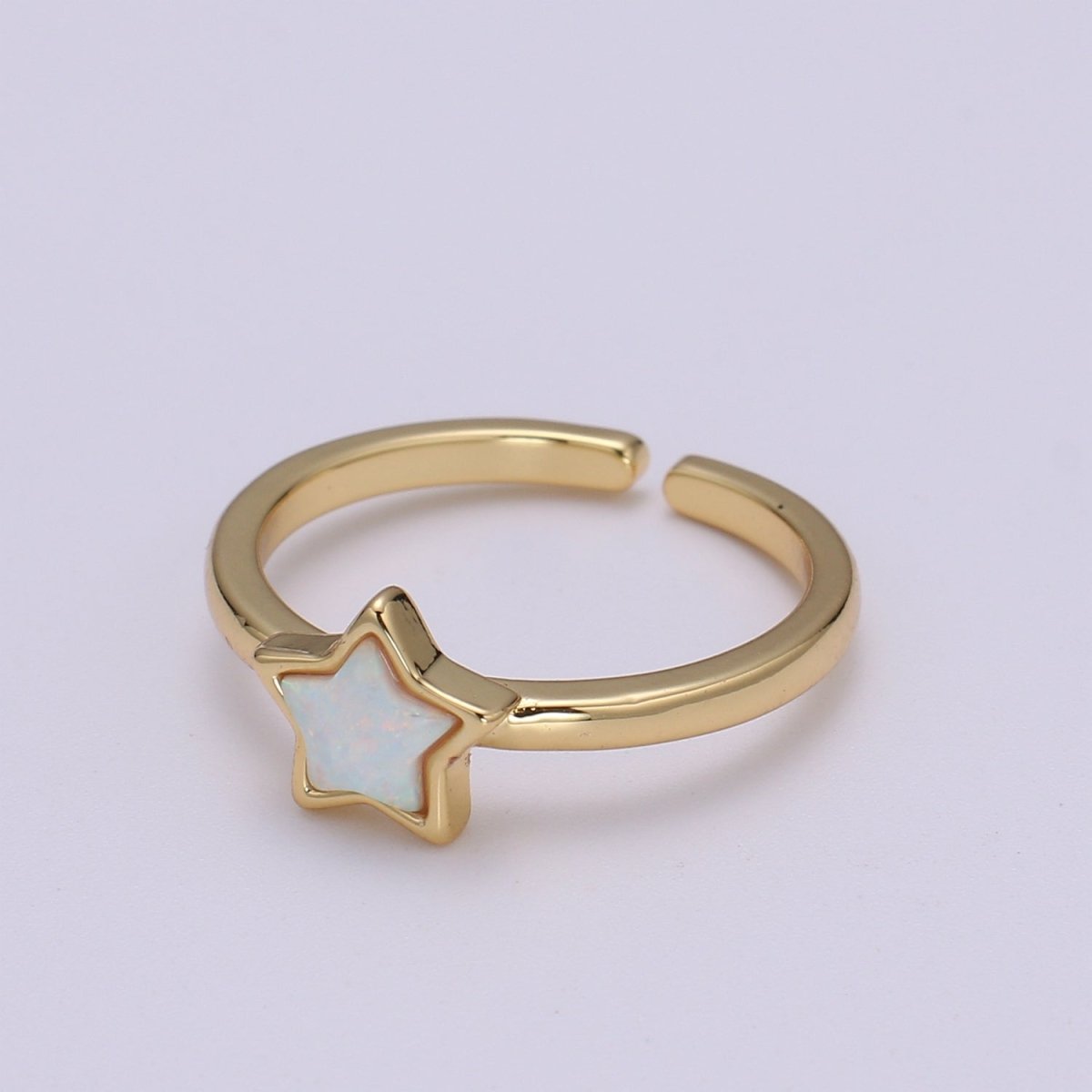 1x 24K Gold Opal Ring Star Blue Opal Ring, Solitaire White Opal Open Ring Gold Adjustable Ring for Stackable Jewelry O-279 O-280