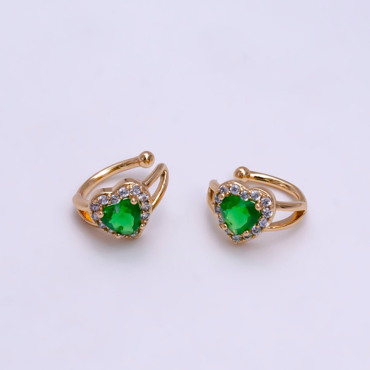 1x Blue Green Ear Cuffs for Non Pierced Ears Micro Pave Crystal Gold Clip on Conch Cuff Earrings for Women Girls, AI-062 AI-063.