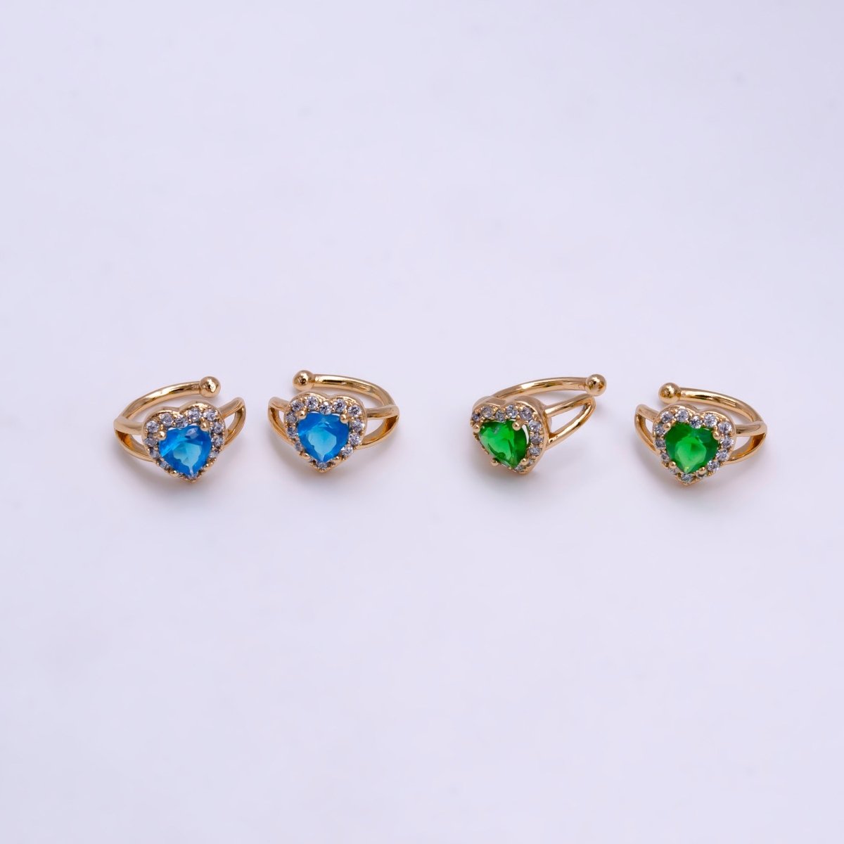 1x Blue Green Ear Cuffs for Non Pierced Ears Micro Pave Crystal Gold Clip on Conch Cuff Earrings for Women Girls, AI-062 AI-063.