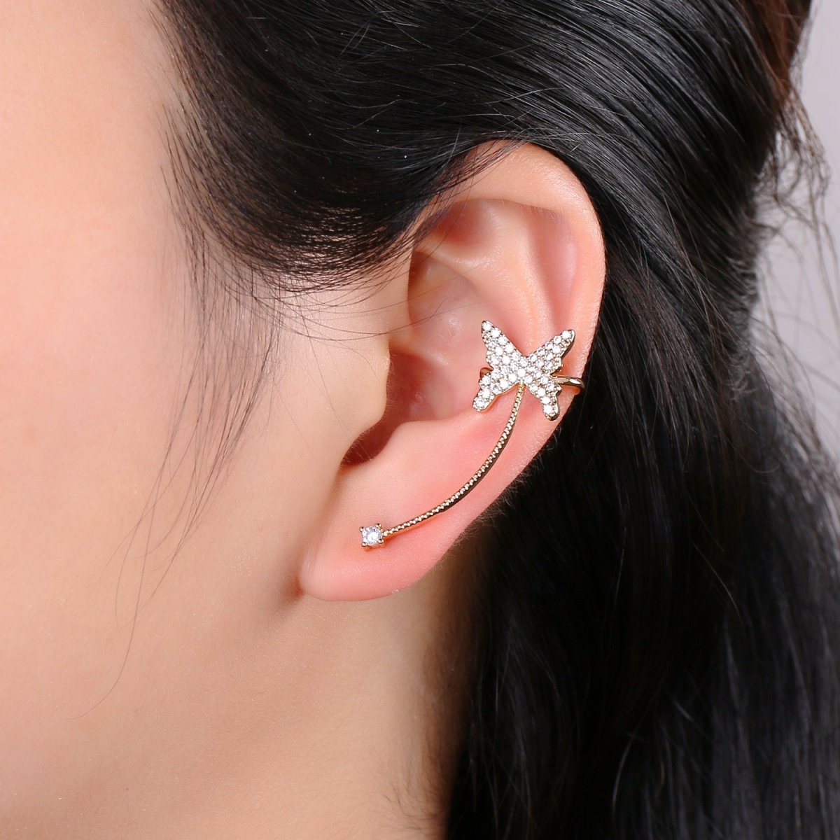 1x Butterfly climber earrings, Gold stud earrings, ear climber, ear cuffs, adorable design, Cz Earring delicate earrings, everyday, gifts AI-139 - DLUXCA