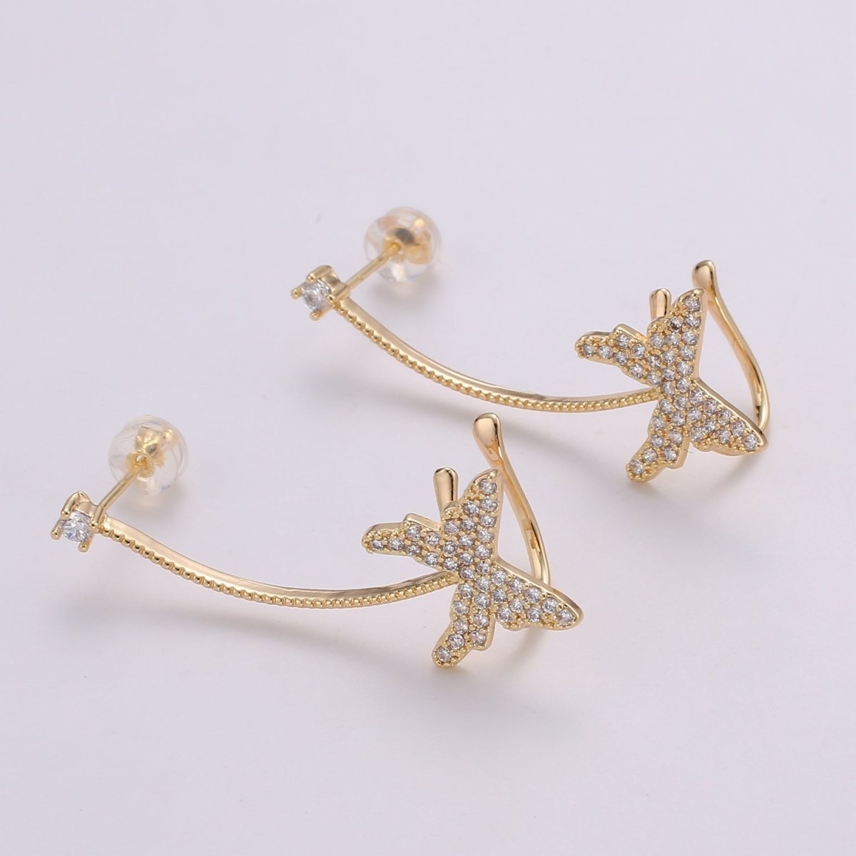 1x Butterfly climber earrings, Gold stud earrings, ear climber, ear cuffs, adorable design, Cz Earring delicate earrings, everyday, gifts AI-139 - DLUXCA