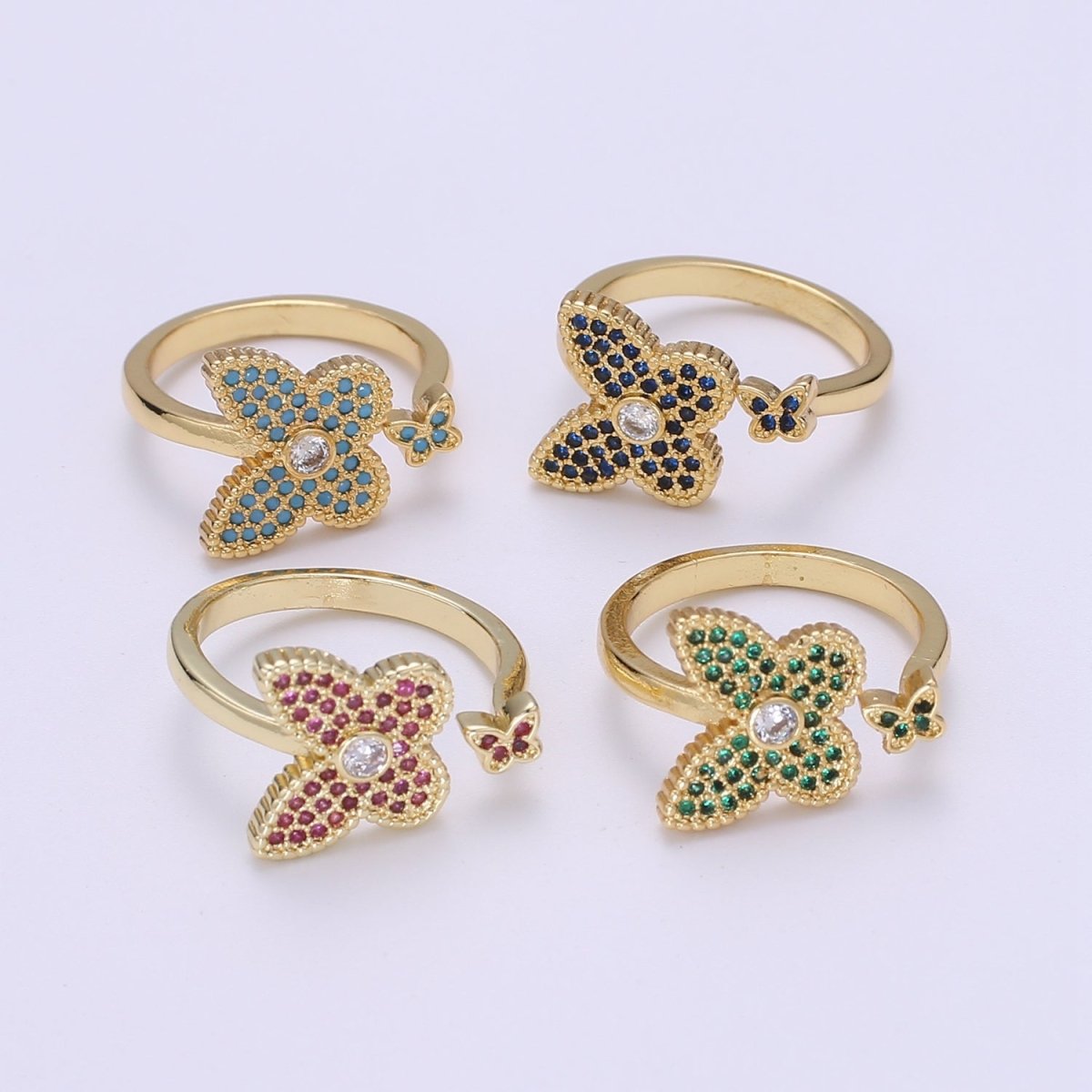 1x Dainty Butterfly Ring, Adjustable Gold Ring, Cz Mariposa Ring, Animal Lover Ring for Minimalist jewelry Everyday Wear O-273 ~ O-276