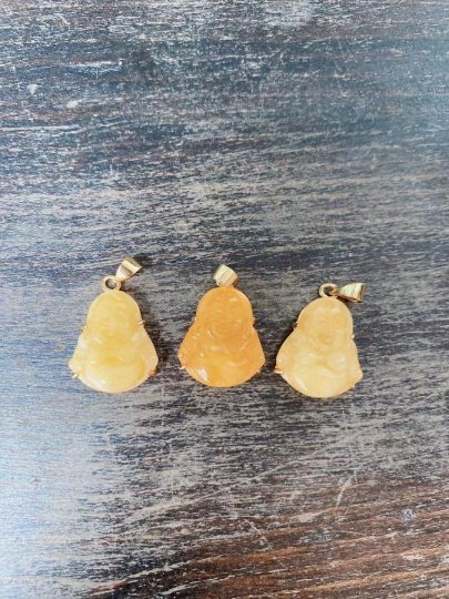 1x Dainty Yellow Laughing Buddha, Gemstone Buddhism Deity Religious Bracelet Charm Bead Finding Pendant For Jewelry Making AH-301