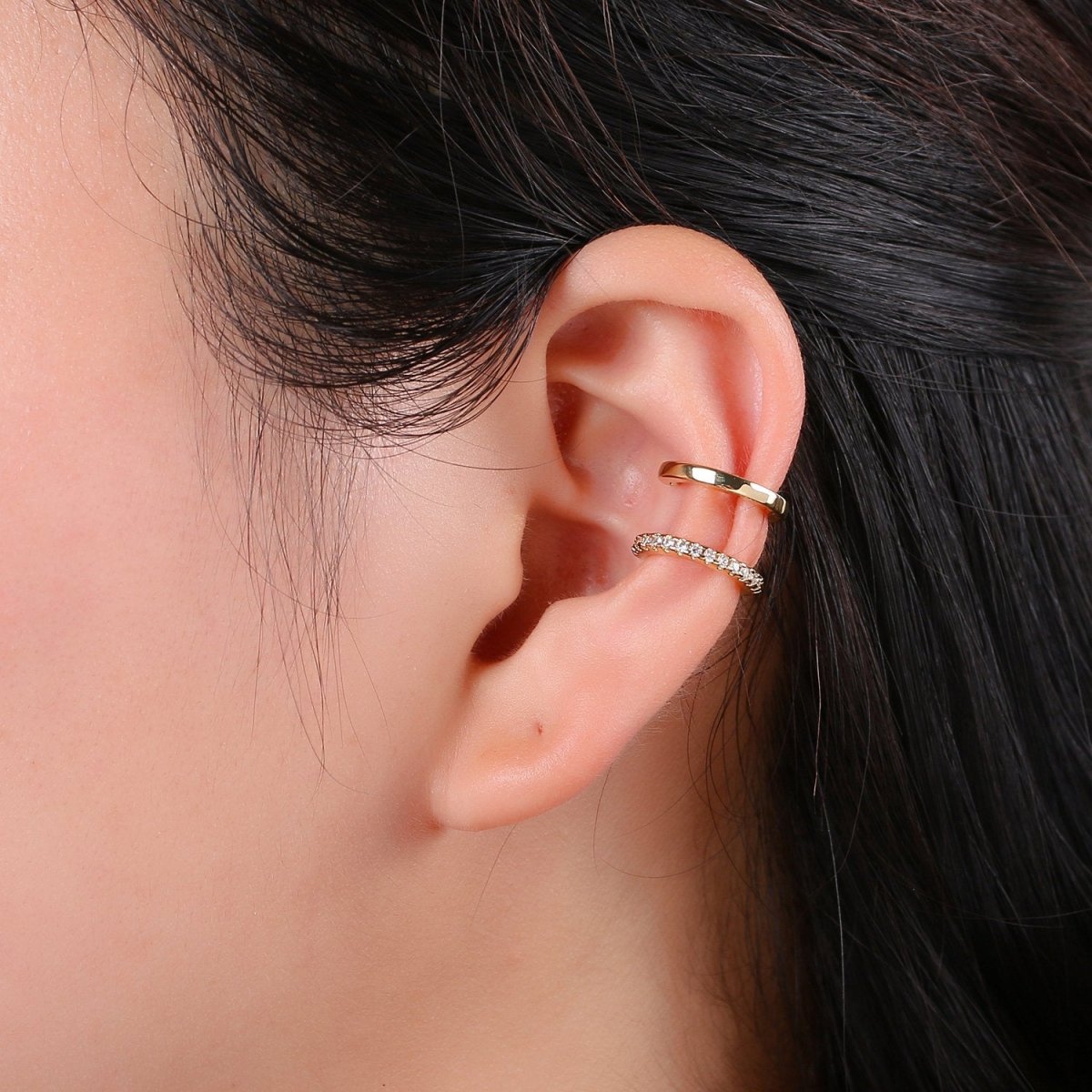 1x Double Cuff , CZ Pave Ear Cuff, Ear Wrap Earrings, Boho Jewelry, Non Pierced Ear Cuff, Ear Wrap, Double Row CZ, Gold Ear Cuff, AI-078, AI-079.