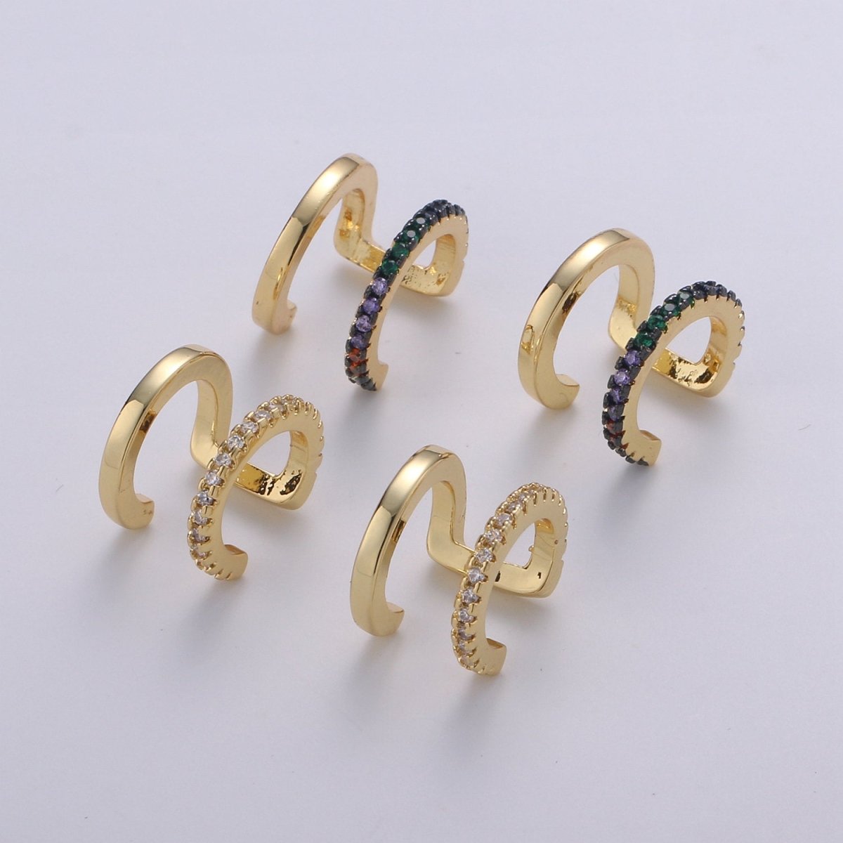1x Double Cuff , CZ Pave Ear Cuff, Ear Wrap Earrings, Boho Jewelry, Non Pierced Ear Cuff, Ear Wrap, Double Row CZ, Gold Ear Cuff, AI-078, AI-079.