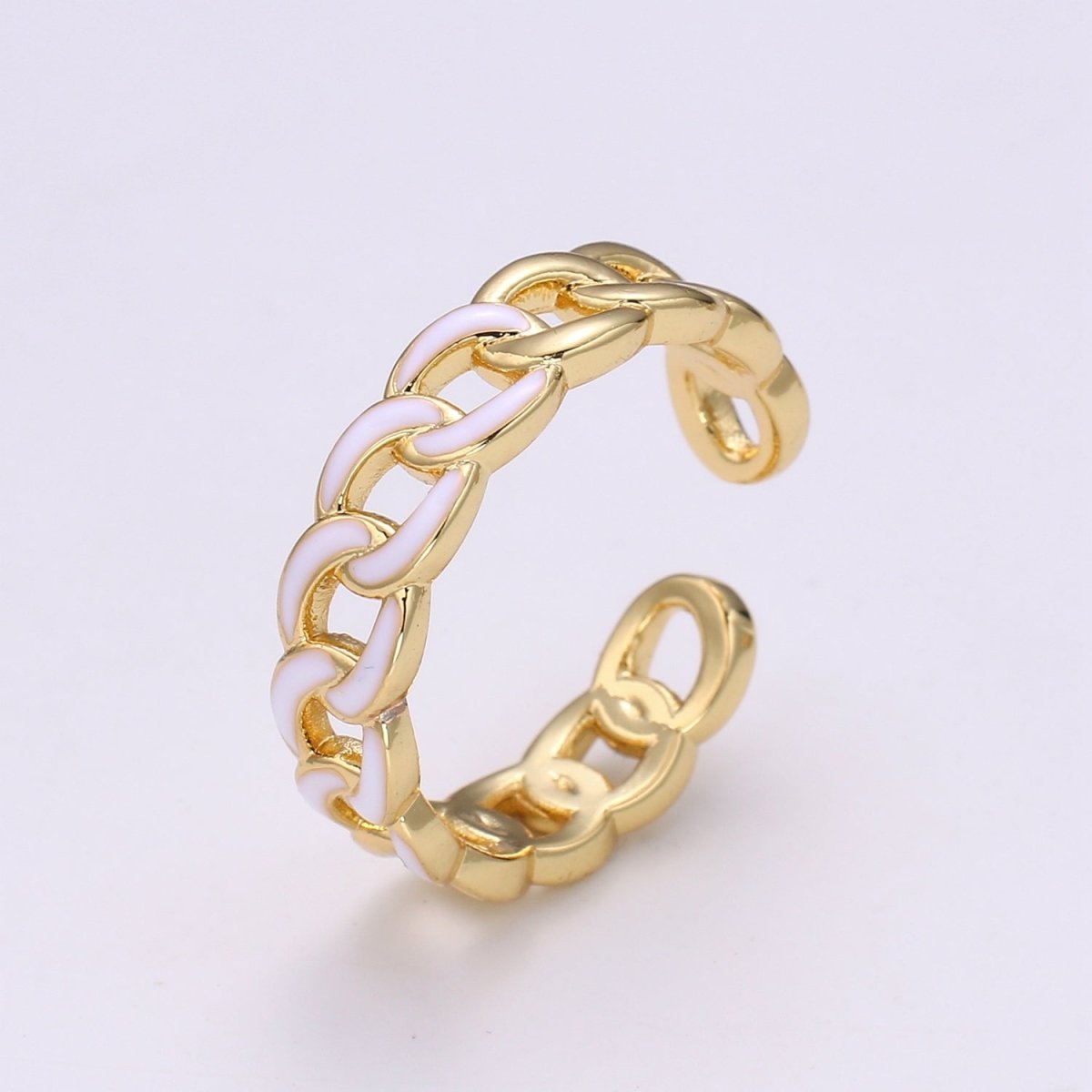 1x Enamel Gold Curb Chain Ring, Statement Ring, Chunky Link Chain Ring, Stackable Ring Thick Gold Ring Open Gold Ring gift for her