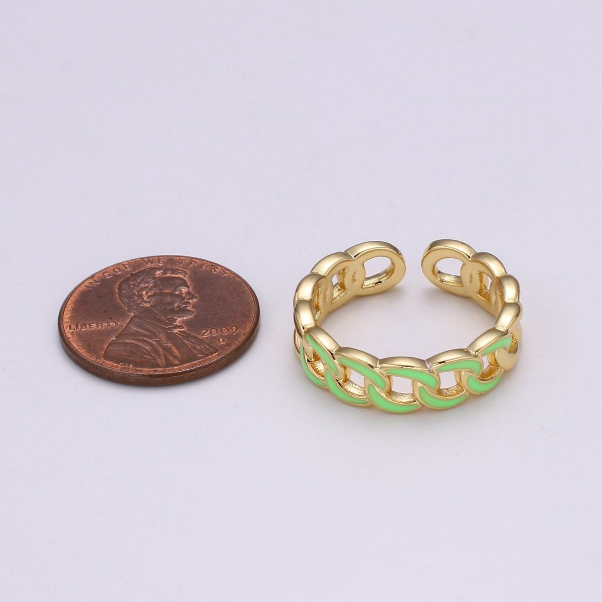 1x Enamel Gold Curb Chain Ring, Statement Ring, Chunky Link Chain Ring, Stackable Ring Thick Gold Ring Open Gold Ring gift for her