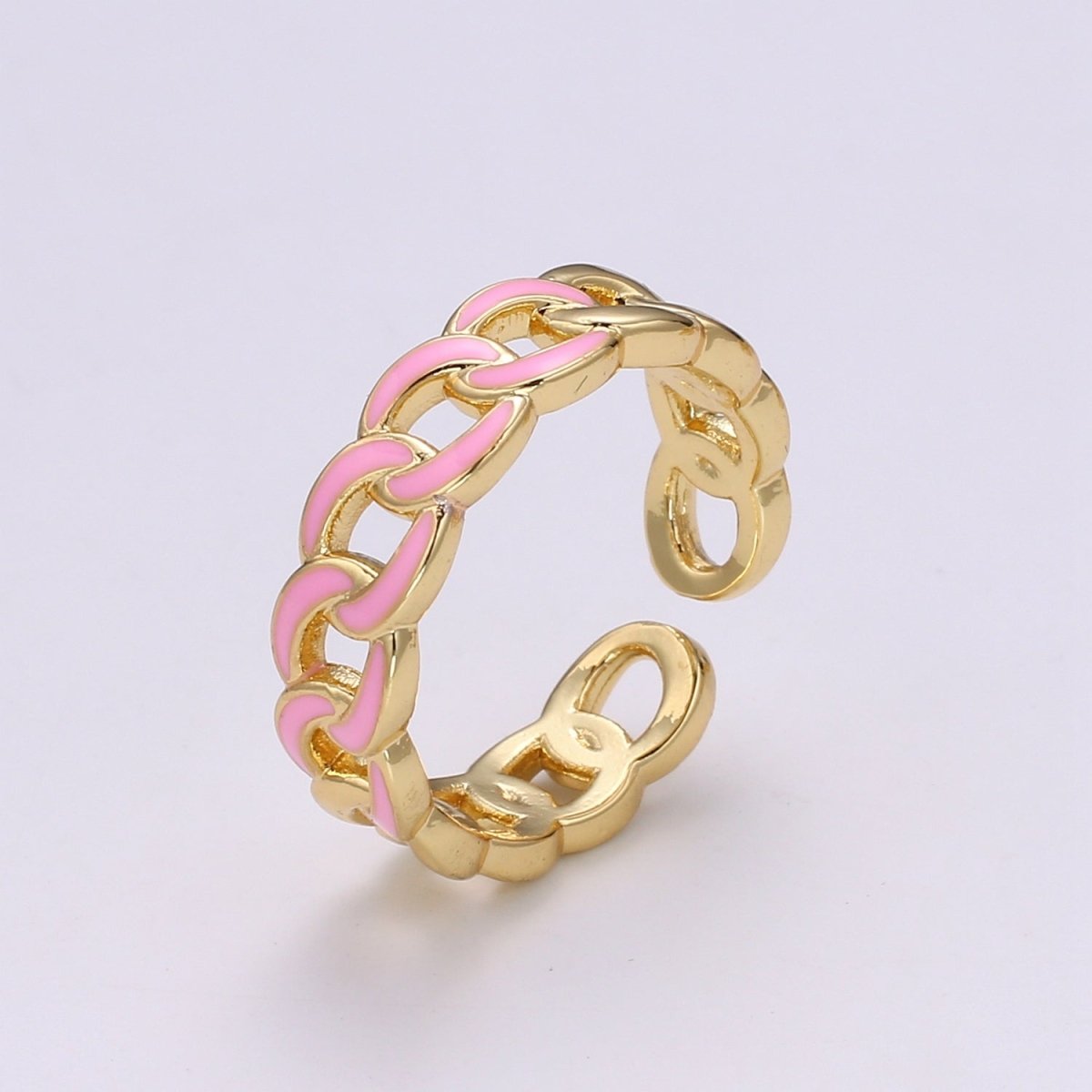 1x Enamel Gold Curb Chain Ring, Statement Ring, Chunky Link Chain Ring, Stackable Ring Thick Gold Ring Open Gold Ring gift for her