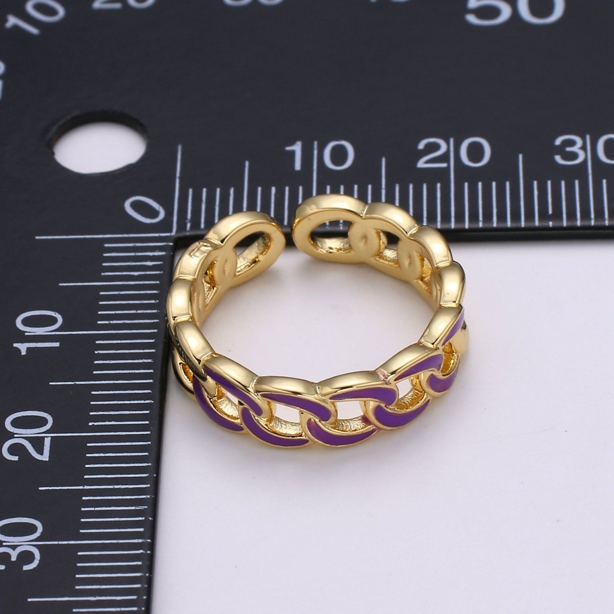 1x Enamel Gold Curb Chain Ring, Statement Ring, Chunky Link Chain Ring, Stackable Ring Thick Gold Ring Open Gold Ring gift for her
