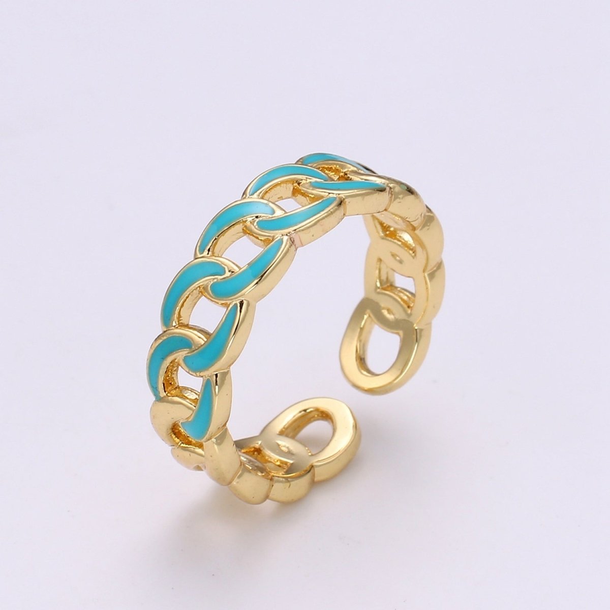 1x Enamel Gold Curb Chain Ring, Statement Ring, Chunky Link Chain Ring, Stackable Ring Thick Gold Ring Open Gold Ring gift for her