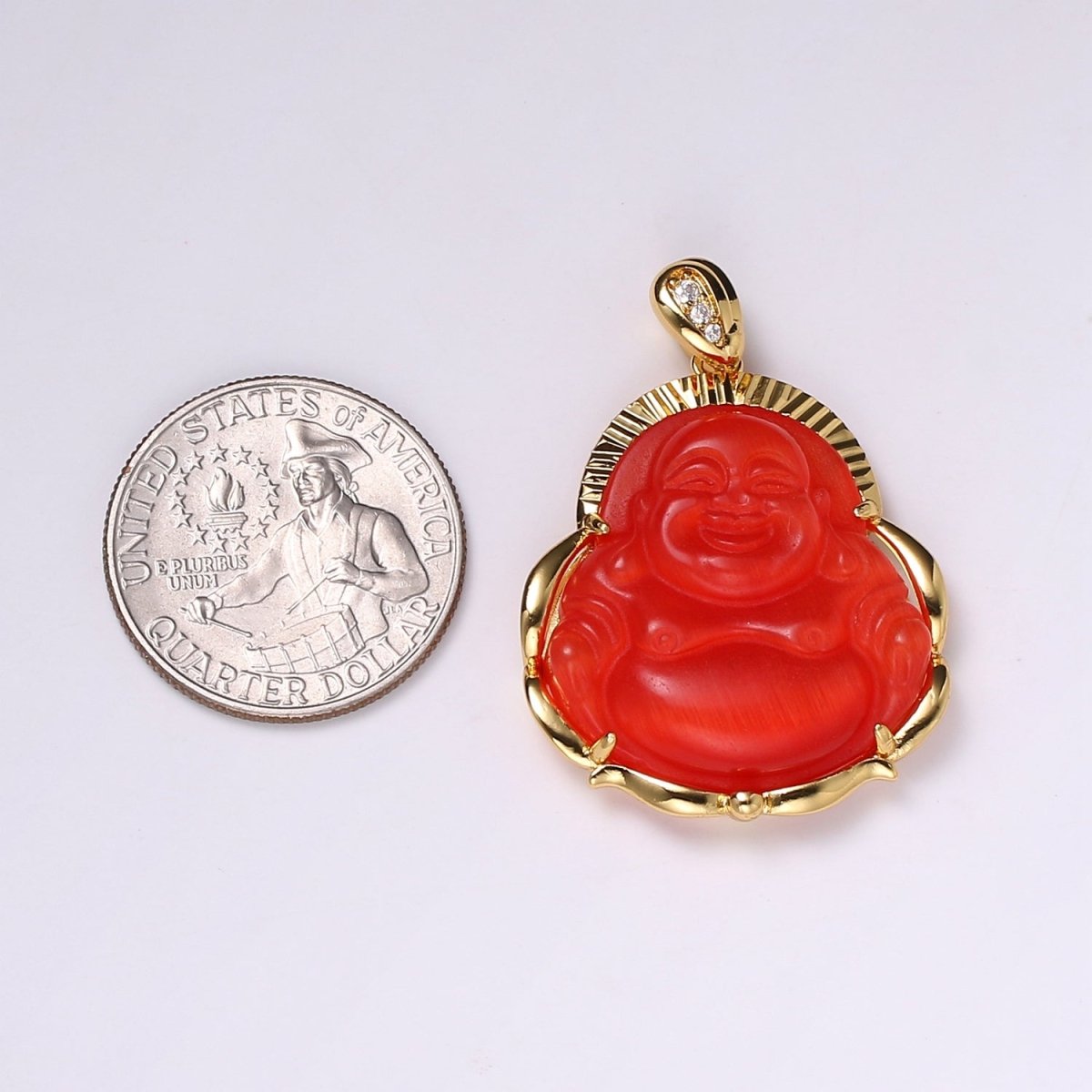 1x Gold Laughing Buddha Pendant Crystal Quartz Thai Buddha Charm Necklace in 14k Gold Filled Pendant for Statement Necklace AH-291~AH-298, AH-313~AH-318