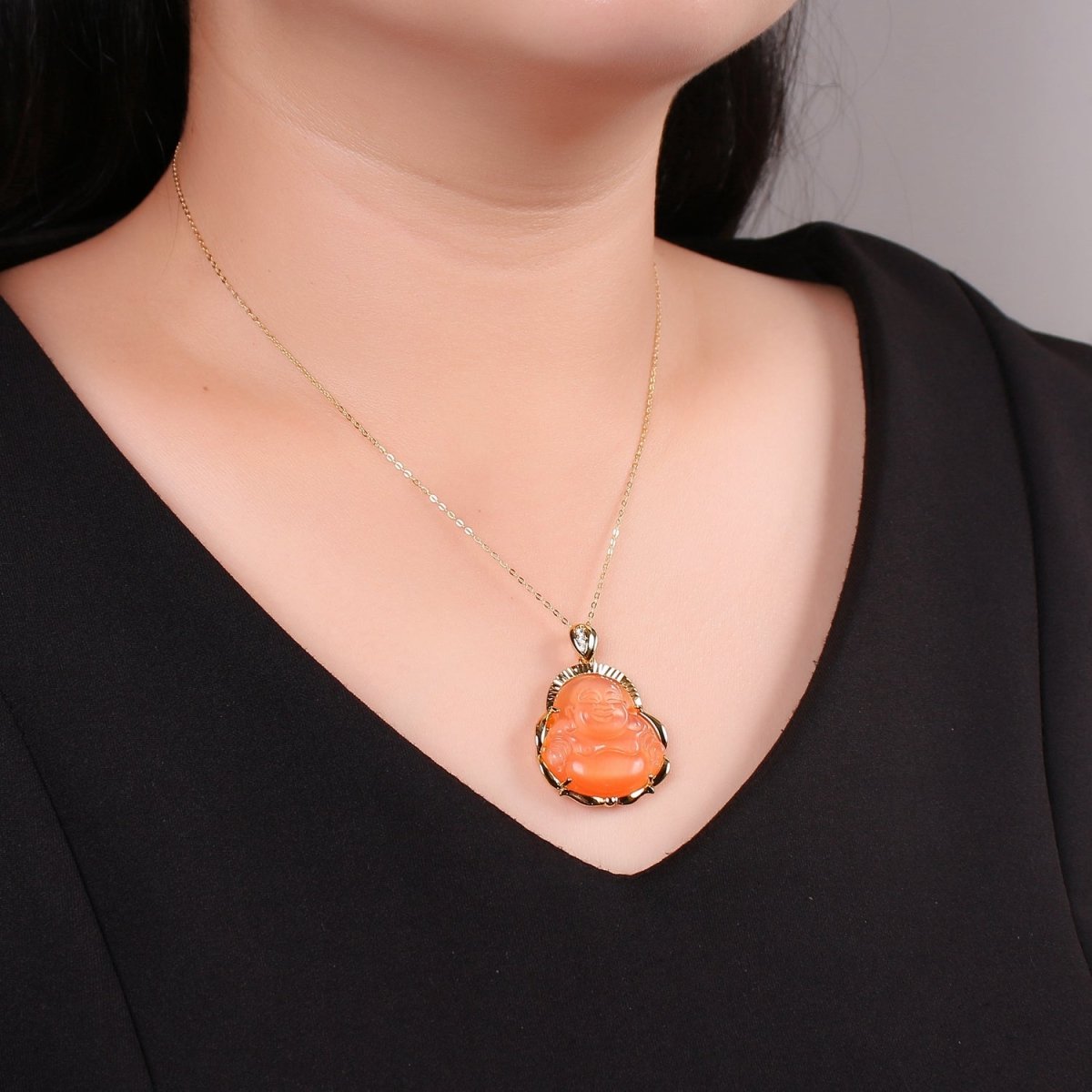 1x Gold Laughing Buddha Pendant Crystal Quartz Thai Buddha Charm Necklace in 14k Gold Filled Pendant for Statement Necklace AH-291~AH-298, AH-313~AH-318