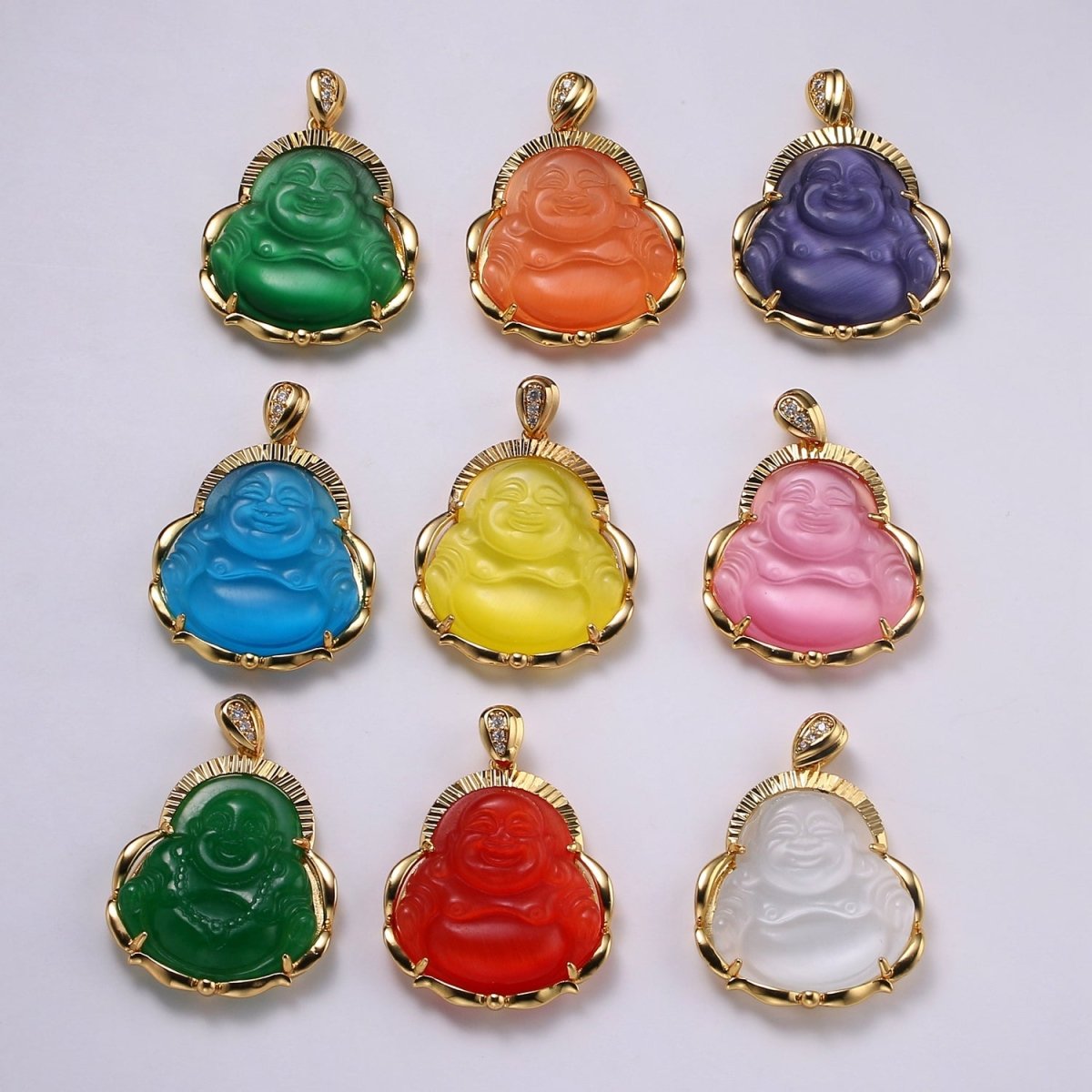 1x Gold Laughing Buddha Pendant Crystal Quartz Thai Buddha Charm Necklace in 14k Gold Filled Pendant for Statement Necklace AH-291~AH-298, AH-313~AH-318