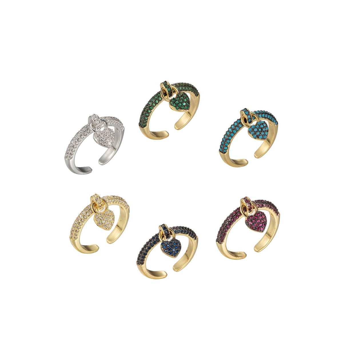 1x Heart dangle ring - tiny heart ring - cz heart - love ring - zircon charm - Anniversary Birthday Wedding Bridal Shower Promise Ring Valentine Gift O-343 ~ O-348