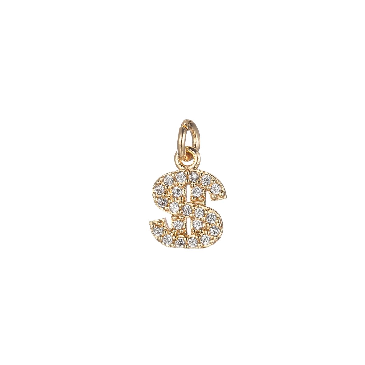OS 1x Micro Pave dollar Sign Charm Cubic Money Charm Millionaire Pendant Charm,Add on Bracelet Necklace Earring Gold E864