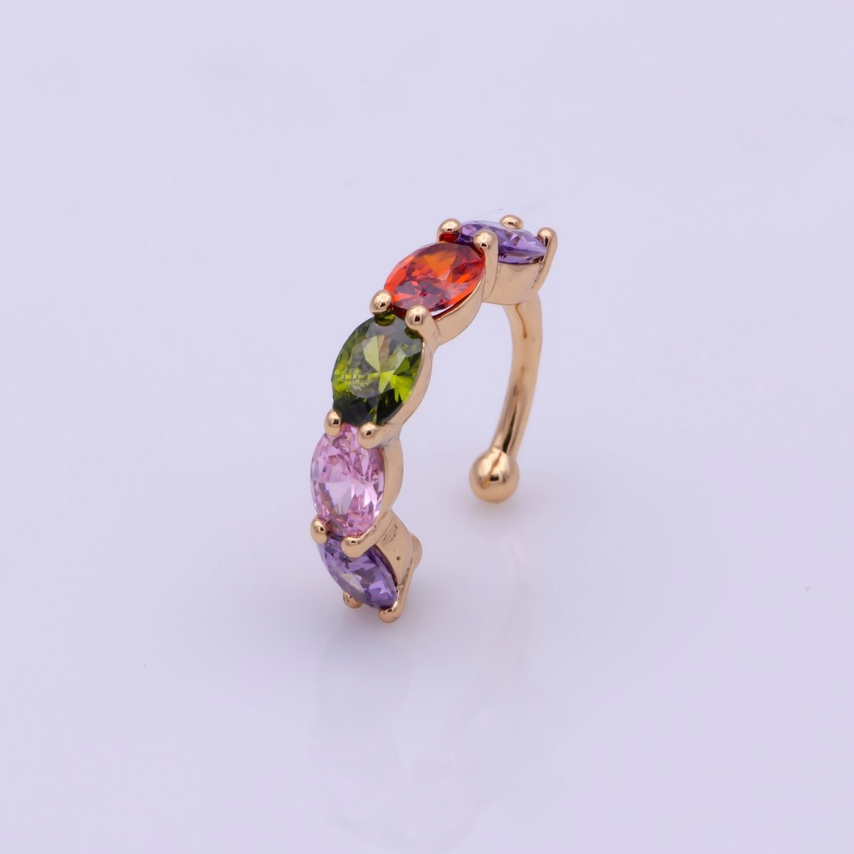 1x Rainbow Micro Pace CZ Ear Cuff 18K Gold Filled Ear cuff Earring, Nonpierced for Cartilage, single Earring, Minimalist ear cuff - DLUXCA