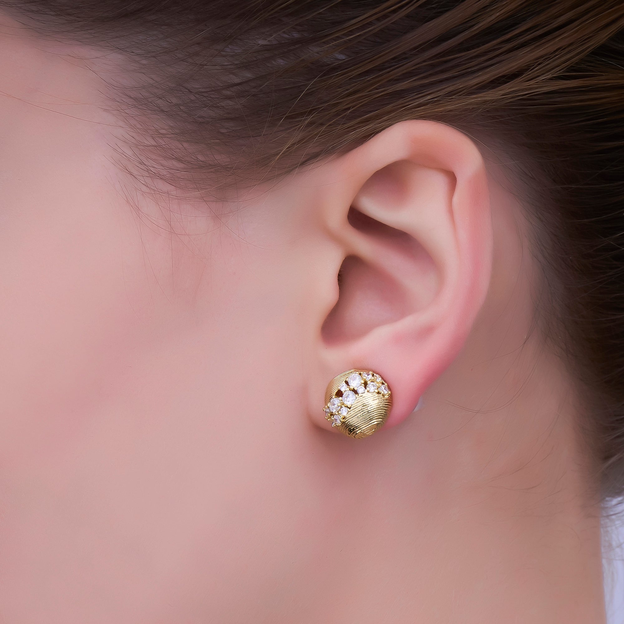 24K Gold Filled CZ Cluster Lined Round Stud Earrings | AB712