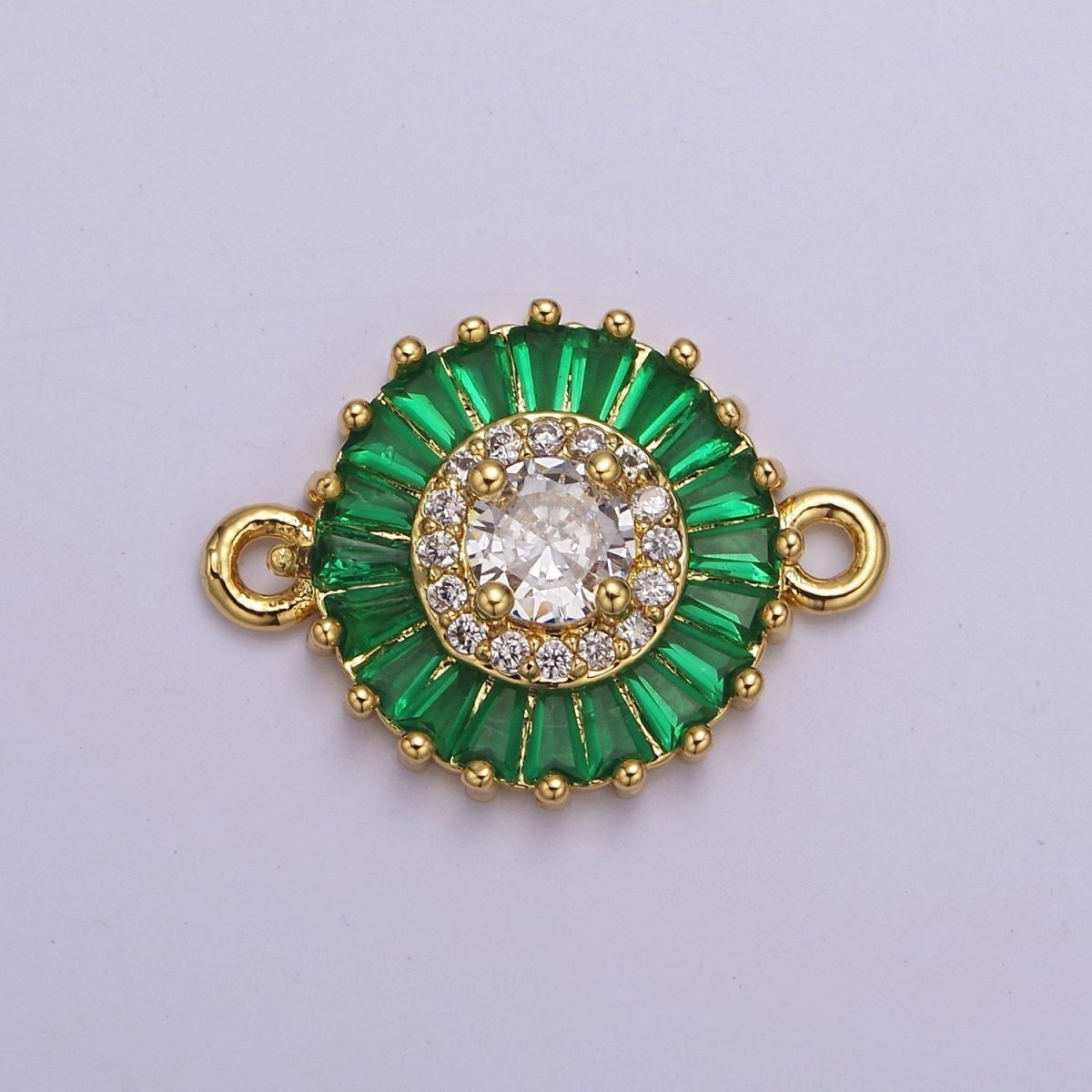 20.6x15.2mm 24k Gold Filled Pave Circle Bracelet Charm, Baguette Stone Bracelet Charm, Two-Hole Round Charm, Pave Sunburs Link Connector F-116 F-117 F-122 F-132 F-155