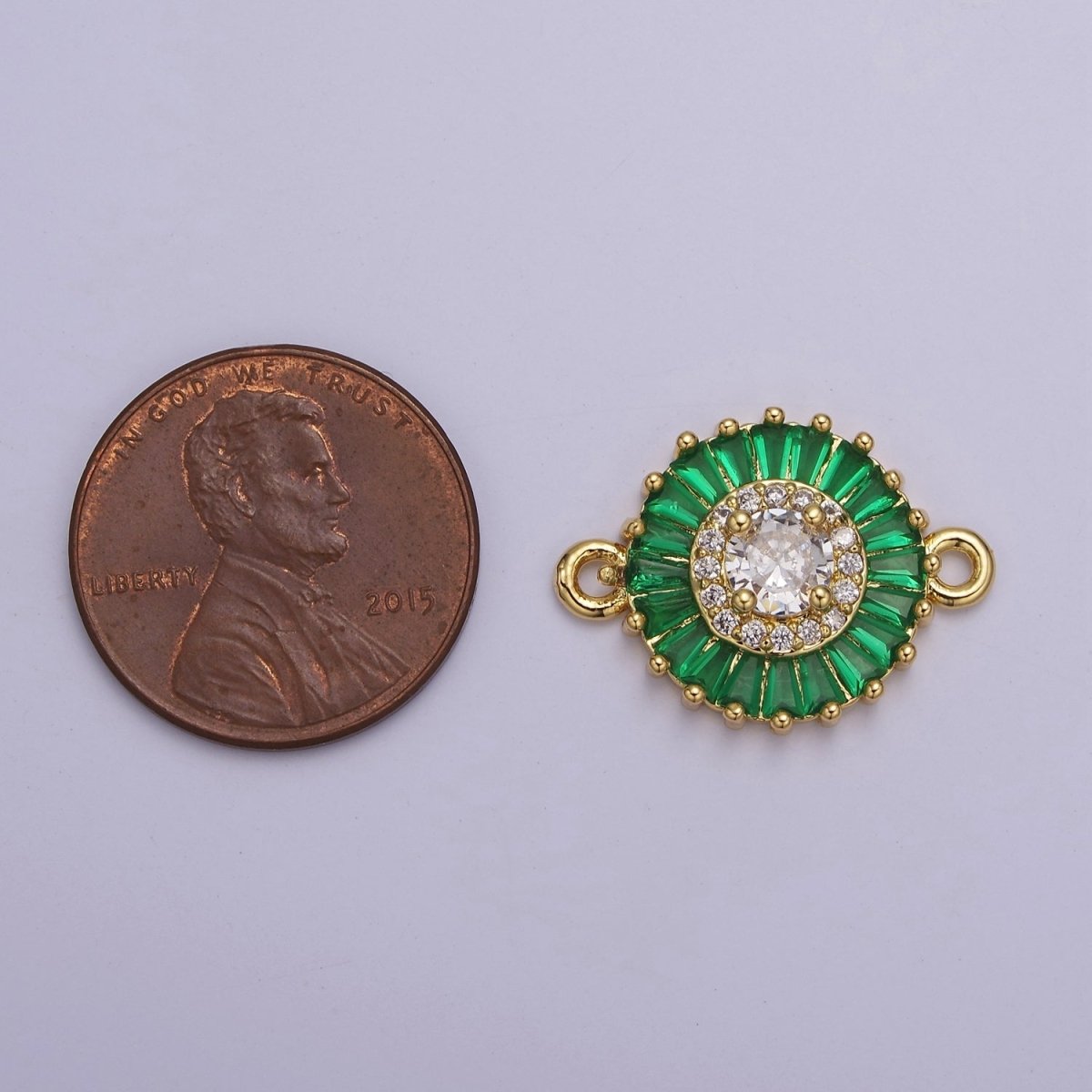 20.6x15.2mm 24k Gold Filled Pave Circle Bracelet Charm, Baguette Stone Bracelet Charm, Two-Hole Round Charm, Pave Sunburs Link Connector F-116 F-117 F-122 F-132 F-155