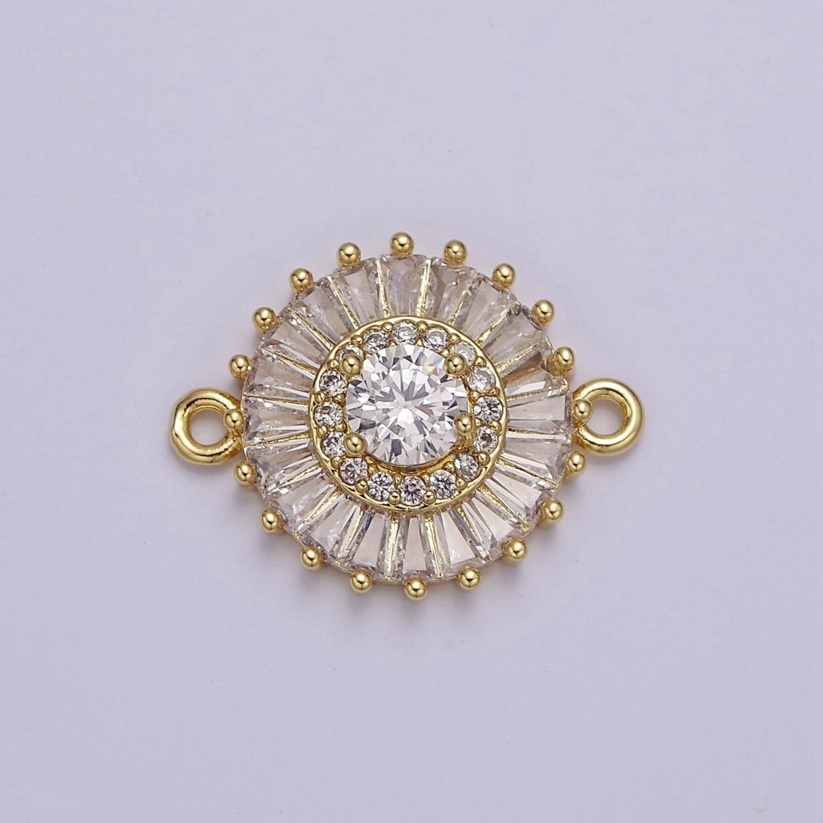 20.6x15.2mm 24k Gold Filled Pave Circle Bracelet Charm, Baguette Stone Bracelet Charm, Two-Hole Round Charm, Pave Sunburs Link Connector F-116 F-117 F-122 F-132 F-155