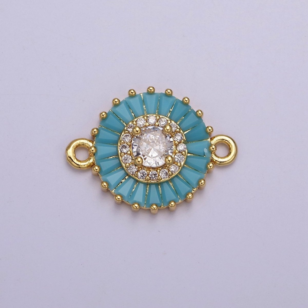 20.6x15.2mm 24k Gold Filled Pave Circle Bracelet Charm, Baguette Stone Bracelet Charm, Two-Hole Round Charm, Pave Sunburs Link Connector F-116 F-117 F-122 F-132 F-155