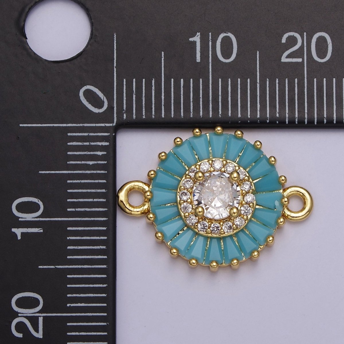 20.6x15.2mm 24k Gold Filled Pave Circle Bracelet Charm, Baguette Stone Bracelet Charm, Two-Hole Round Charm, Pave Sunburs Link Connector F-116 F-117 F-122 F-132 F-155