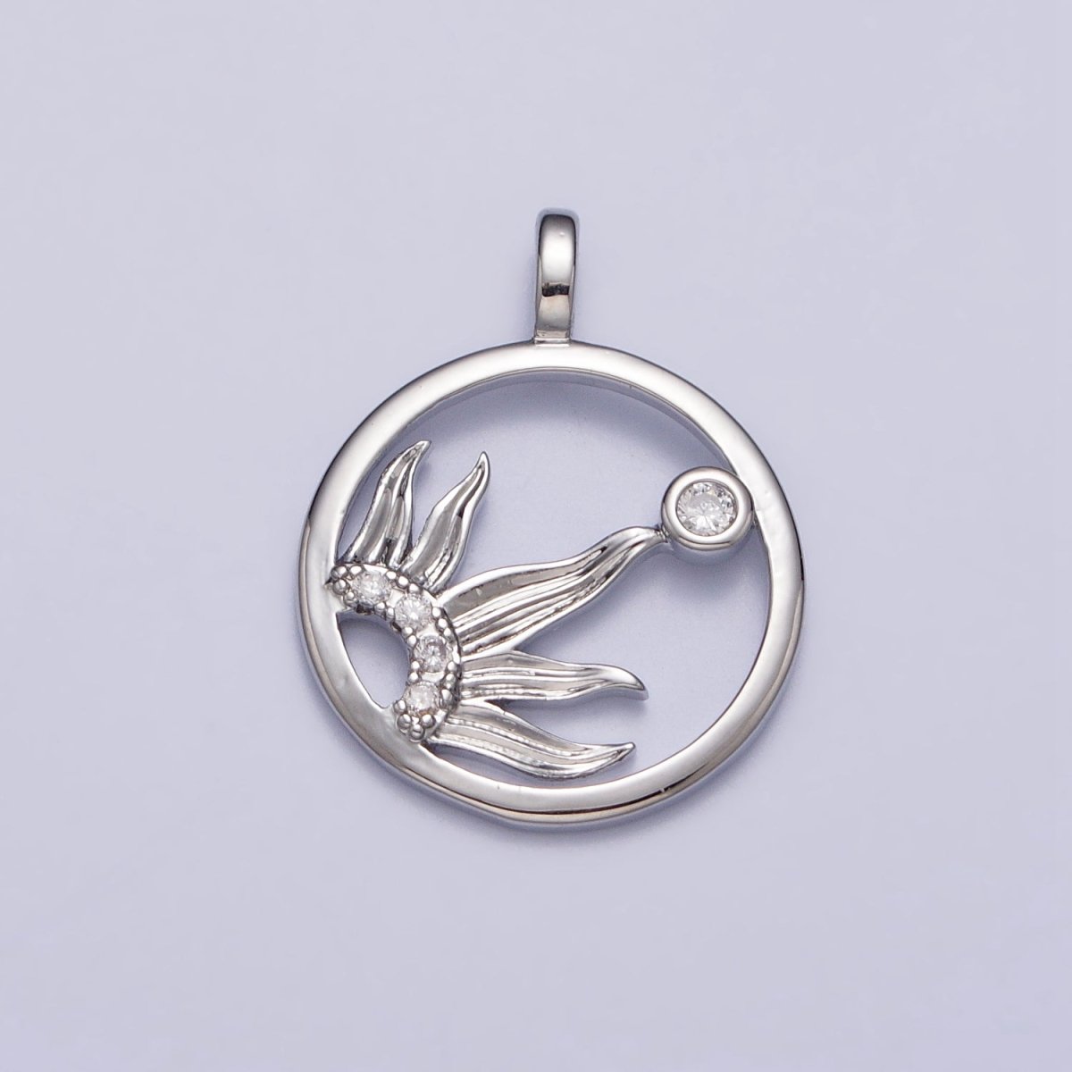 20mm Clear Micro Paved CZ Celestial Sun Open Round Charm in Gold & Silver | AC117