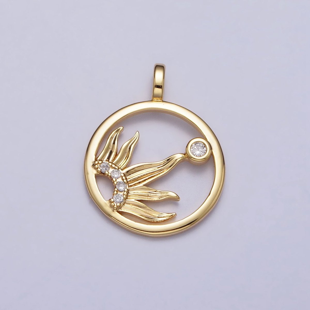 20mm Clear Micro Paved CZ Celestial Sun Open Round Charm in Gold & Silver | AC117