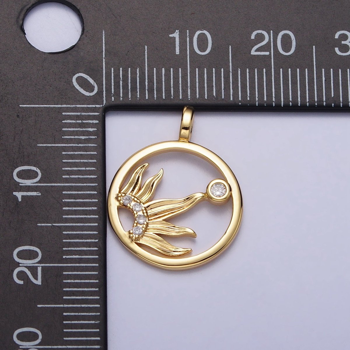 20mm Clear Micro Paved CZ Celestial Sun Open Round Charm in Gold & Silver | AC117