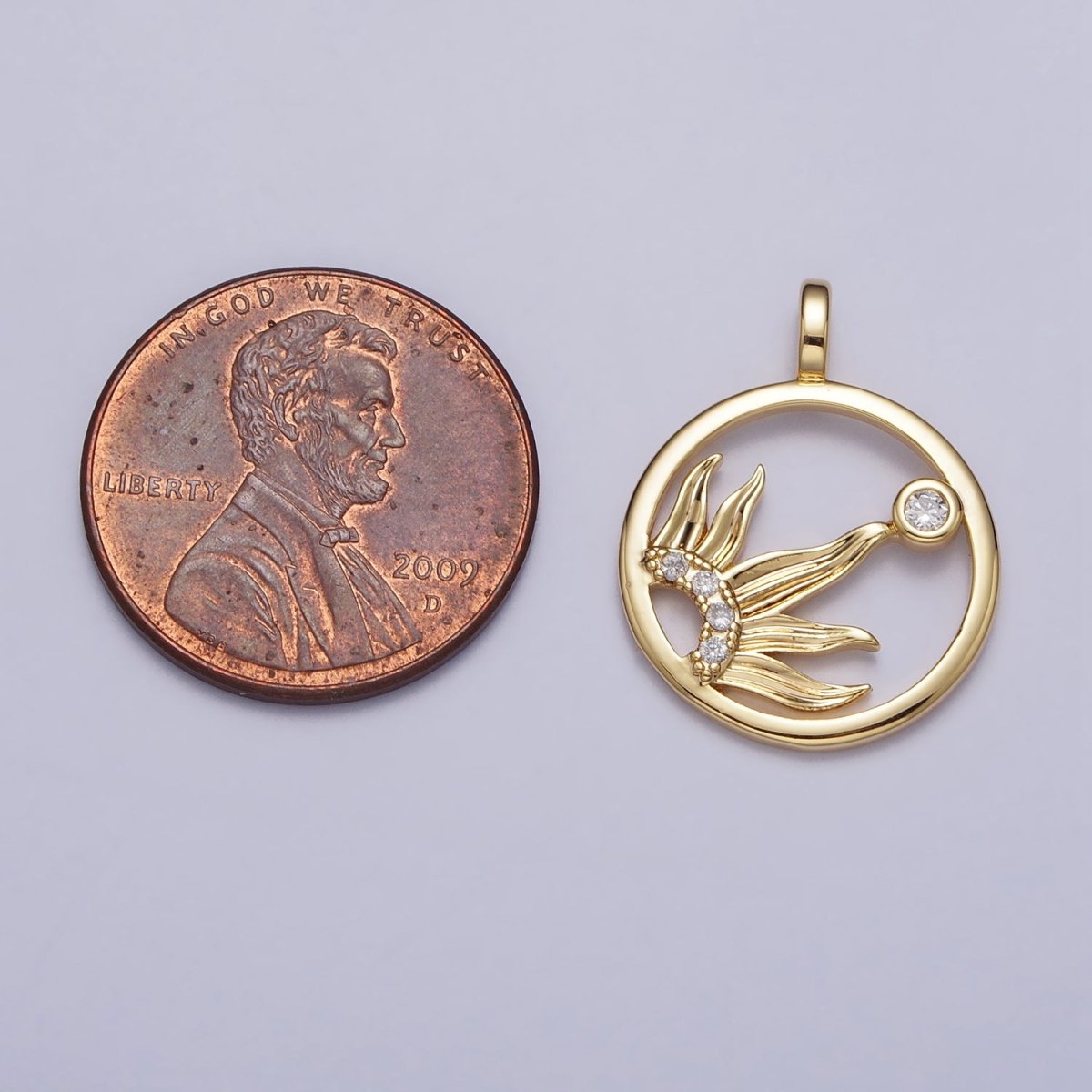 20mm Clear Micro Paved CZ Celestial Sun Open Round Charm in Gold & Silver | AC117