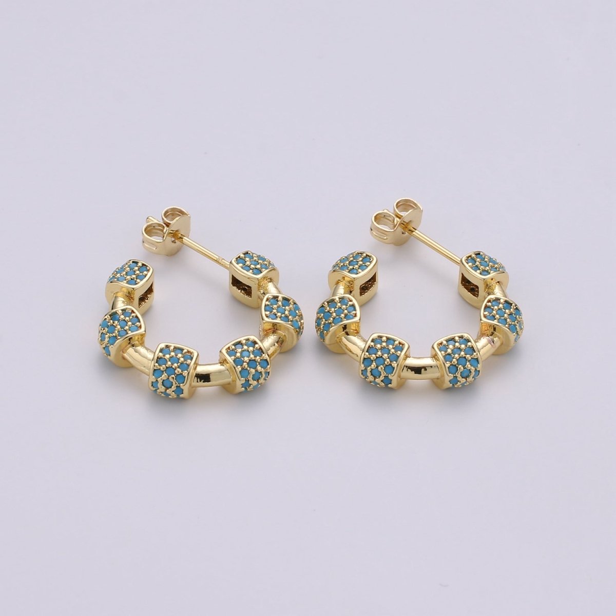 20mm hoop earrings, Gold hoop earrings, Chunky hoops, minimalist hoop earrings, cz earrings Black Blue Clear Turquoise Earring Q-106 - Q-110 Q-112