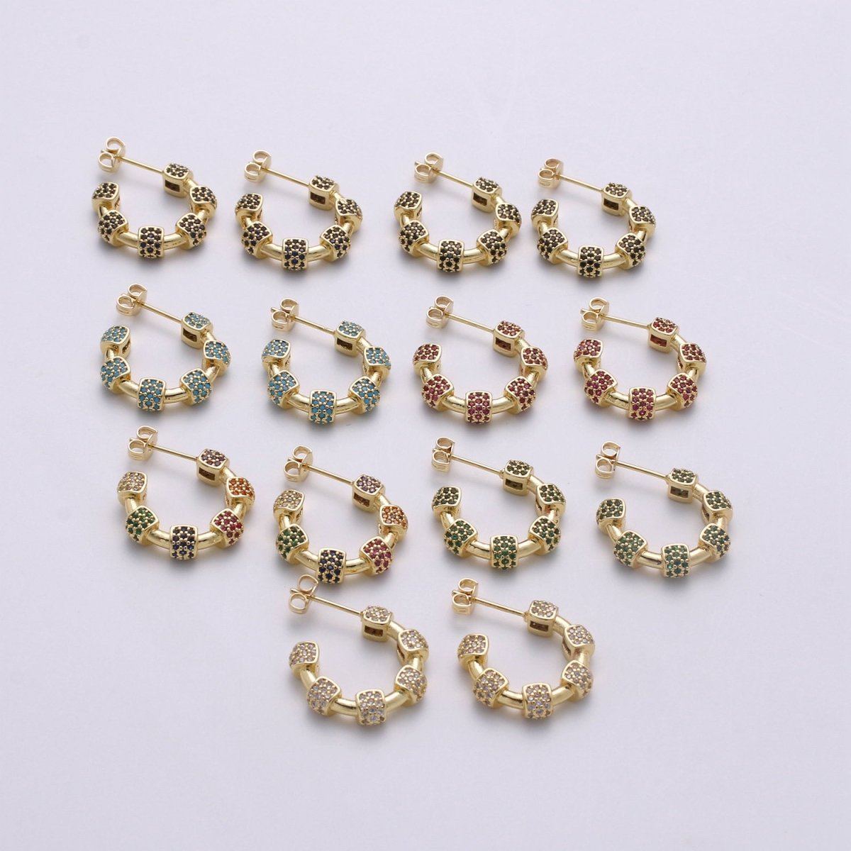 20mm hoop earrings, Gold hoop earrings, Chunky hoops, minimalist hoop earrings, cz earrings Black Blue Clear Turquoise Earring Q-106 - Q-110 Q-112