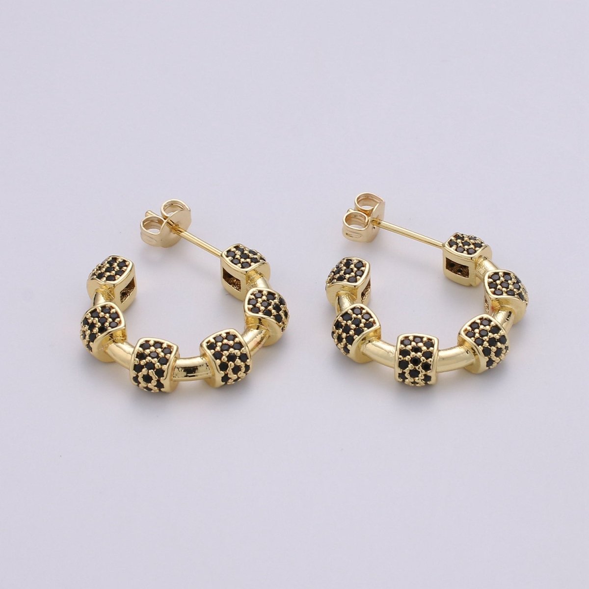 20mm hoop earrings, Gold hoop earrings, Chunky hoops, minimalist hoop earrings, cz earrings Black Blue Clear Turquoise Earring Q-106 - Q-110 Q-112