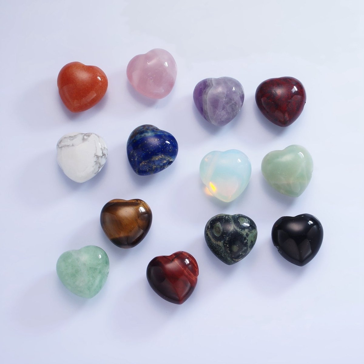 20mm Natural Gemstone Heart Charm Puffy Heart Natural Stone | B886 - B892